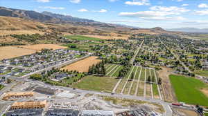 Aerial view featuring a mountain view