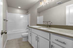 Full bathroom with vanity, toilet, and shower / bathtub combination