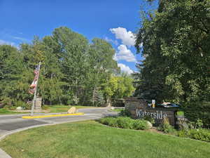 Community sign with a lawn