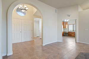 Foyer with a chandelier