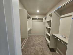 Walk in closet featuring carpet flooring