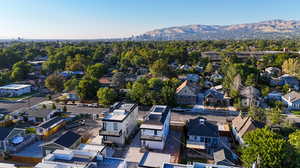 Drone / aerial view featuring a mountain view