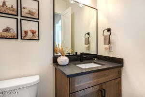 Bathroom featuring vanity and toilet