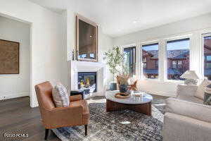 Living room featuring dark wood-type flooring