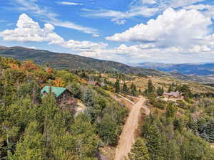 Birds eye view of property with a mountain view