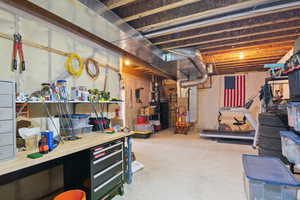 Basement with a workshop area