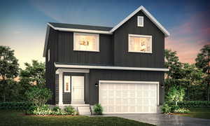 Poplar Plan Farmhouse Elevation.  Picture is of rendering. Colors and features may vary.