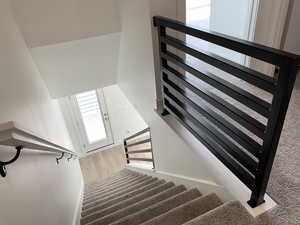 Stairway with industrial grade hand rails