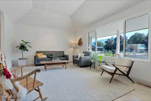 Living room with vaulted ceiling