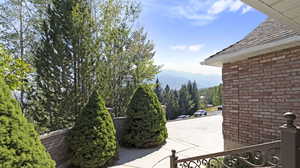 View of patio / terrace featuring a mountain view