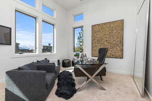 Office area with carpet flooring