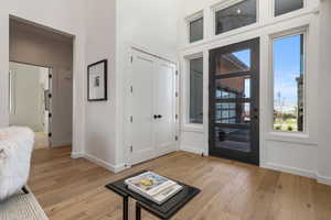 Foyer with light wood-type flooring