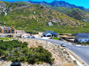 Drone / aerial view of a mountainous background