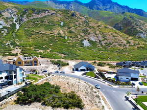 Drone / aerial view of a mountain backdrop