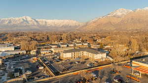 Drone / aerial view featuring a mountain view