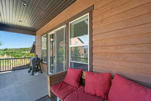 View of patio with area for grilling