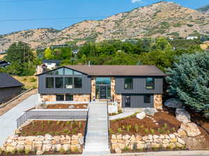 Split foyer home with a mountain view