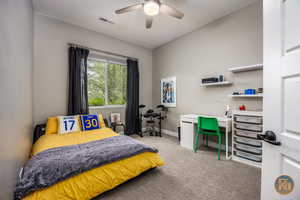 Bedroom 3 - with ceiling fan and carpet flooring