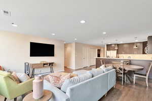 Living room featuring sink and wood-type flooring