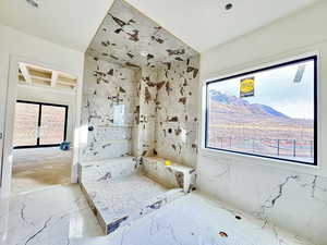 Bathroom with a mountain view