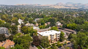 Drone / aerial view featuring a mountain view