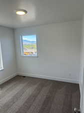 Spare room with carpet and a textured ceiling