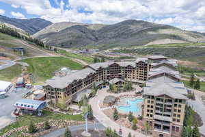 Aerial view featuring a mountain view