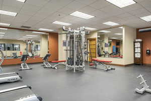 Workout area with a drop ceiling