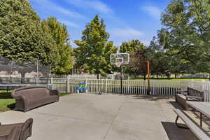 View of patio featuring basketball court