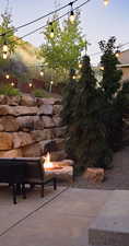 View of patio terrace at dusk