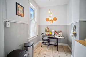 View of tiled dining room