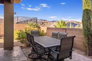 View of patio / terrace with a mountain view