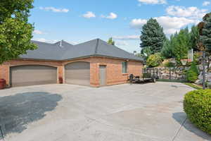 Exterior space featuring a garage