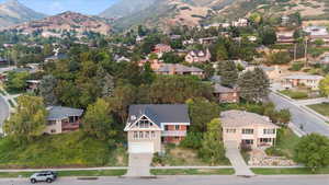 Aerial view featuring a mountain view