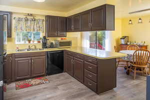 Kitchen with dishwasher, plenty of natural light, kitchen peninsula, and sink