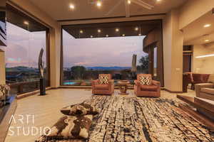 Interior space featuring ceiling fan