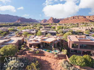 Drone / aerial view featuring a mountain view