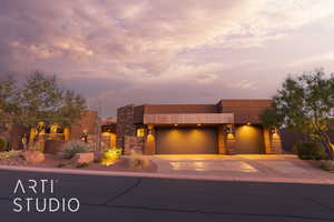 View of front of property with a garage