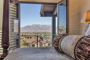 Bedroom featuring a mountain view