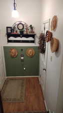 Entryway with dark wood-type flooring