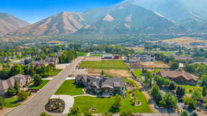 Aerial view featuring a mountain view