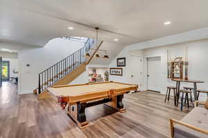 Rec room featuring billiards and wood-type flooring