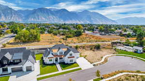 Aerial view featuring a mountain view