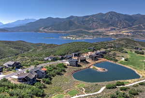 Aerial view with a water and mountain view