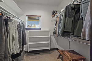 Spacious closet with carpet flooring