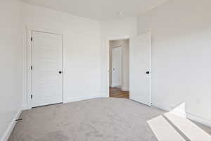 Unfurnished bedroom with light carpet