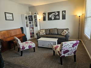 Living room featuring a wealth of natural light and carpet flooring