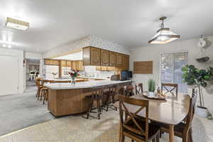 View of carpeted dining room