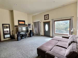 Lower level family room with 12 ft. ceilings!