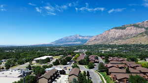 Aerial view featuring a mountain view